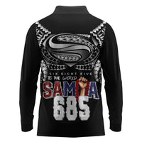 Super Samoa-Six Eight Five to The World Long Sleeve Polo Shirt Traditional Samoan Tattoo Black Color LT03 - Polynesian Pride
