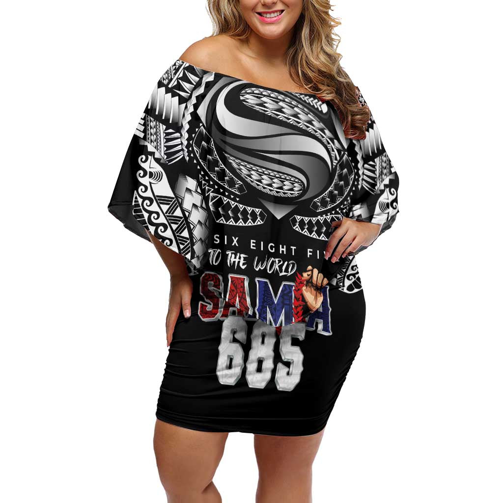 Super Samoa-Six Eight Five to The World Off Shoulder Short Dress Traditional Samoan Tattoo Black Color