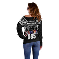 Super Samoa-Six Eight Five to The World Off Shoulder Sweater Traditional Samoan Tattoo Black Color