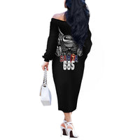 Super Samoa-Six Eight Five to The World Off The Shoulder Long Sleeve Dress Traditional Samoan Tattoo Black Color LT03 - Polynesian Pride