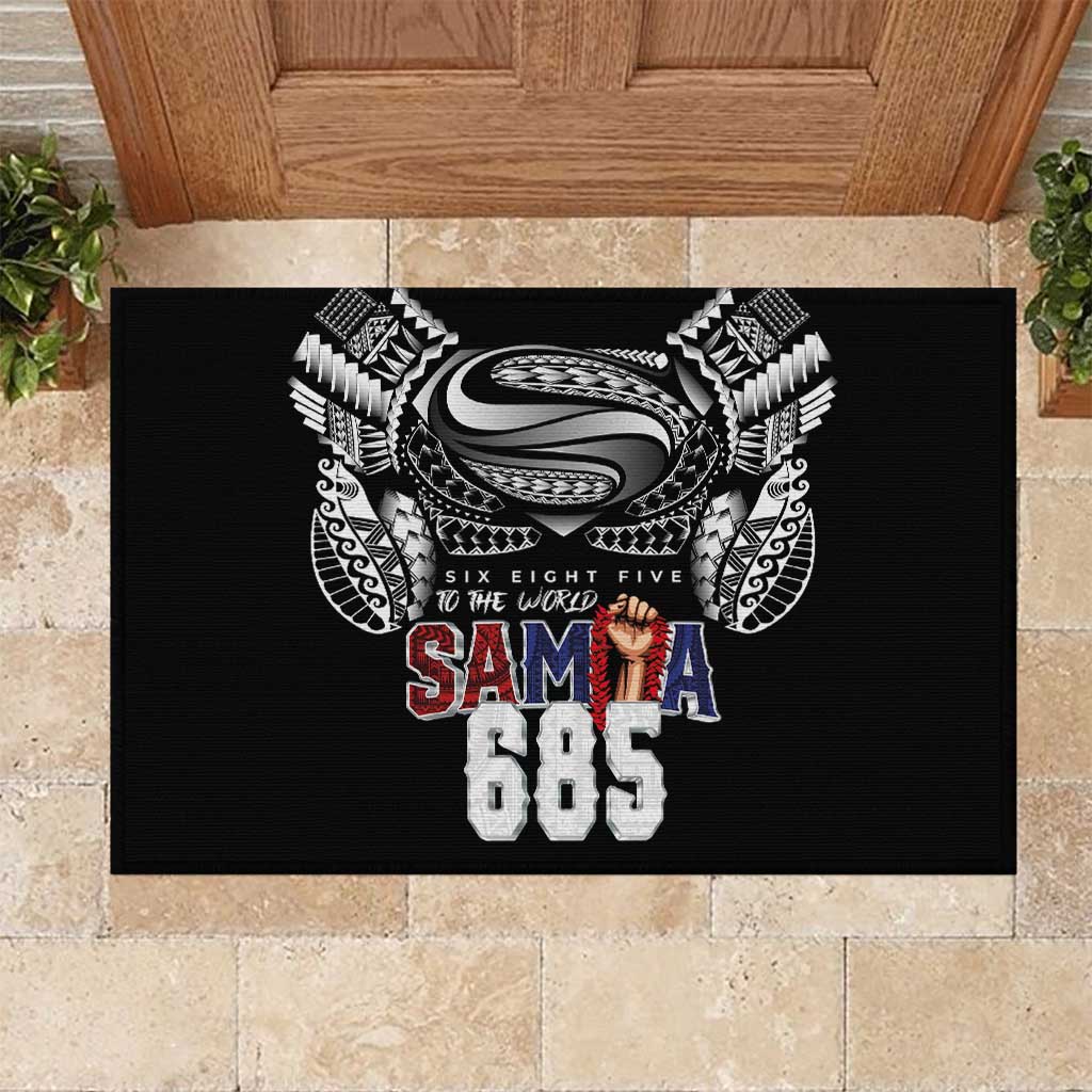 Super Samoa-Six Eight Five to The World Rubber Doormat Traditional Samoan Tattoo Black Color LT03 Black - Polynesian Pride