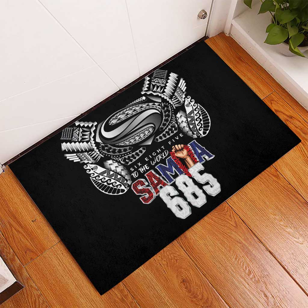 Super Samoa-Six Eight Five to The World Rubber Doormat Traditional Samoan Tattoo Black Color LT03 - Polynesian Pride