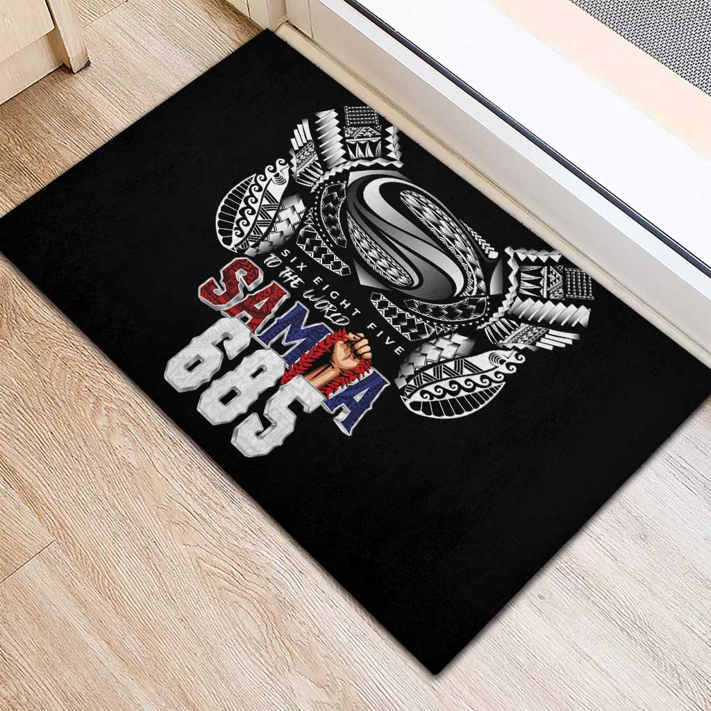 Super Samoa-Six Eight Five to The World Rubber Doormat Traditional Samoan Tattoo Black Color LT03 - Polynesian Pride