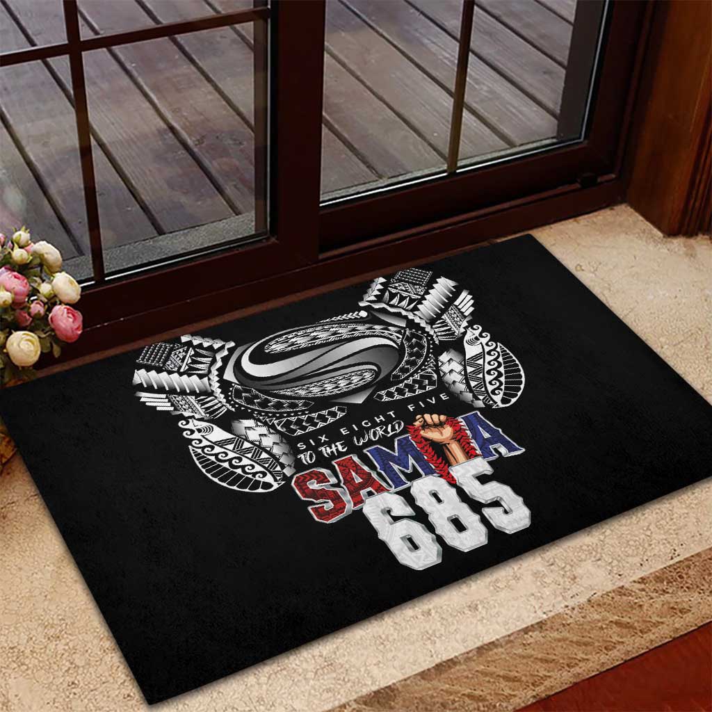 Super Samoa-Six Eight Five to The World Rubber Doormat Traditional Samoan Tattoo Black Color LT03 - Polynesian Pride