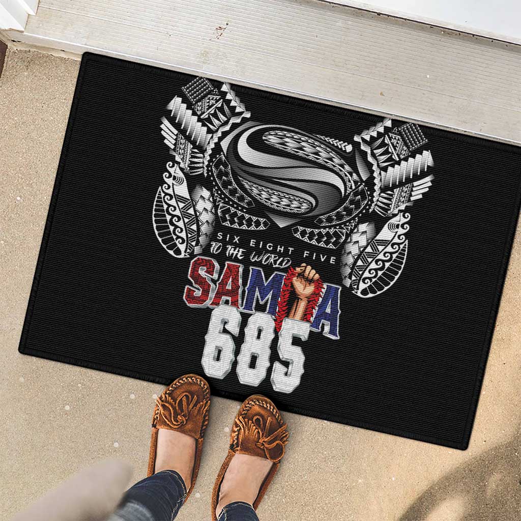 Super Samoa-Six Eight Five to The World Rubber Doormat Traditional Samoan Tattoo Black Color LT03 - Polynesian Pride