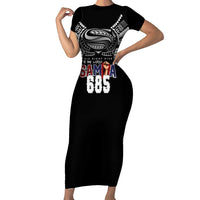Super Samoa-Six Eight Five to The World Short Sleeve Bodycon Dress Traditional Samoan Tattoo Black Color LT03 Long Dress Black - Polynesian Pride