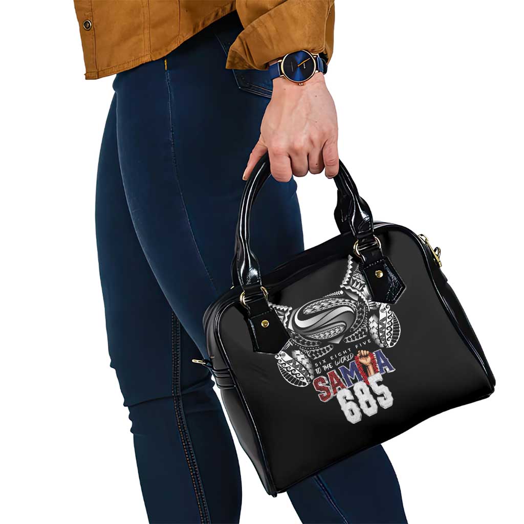 Super Samoa-Six Eight Five to The World Shoulder Handbag Traditional Samoan Tattoo Black Color