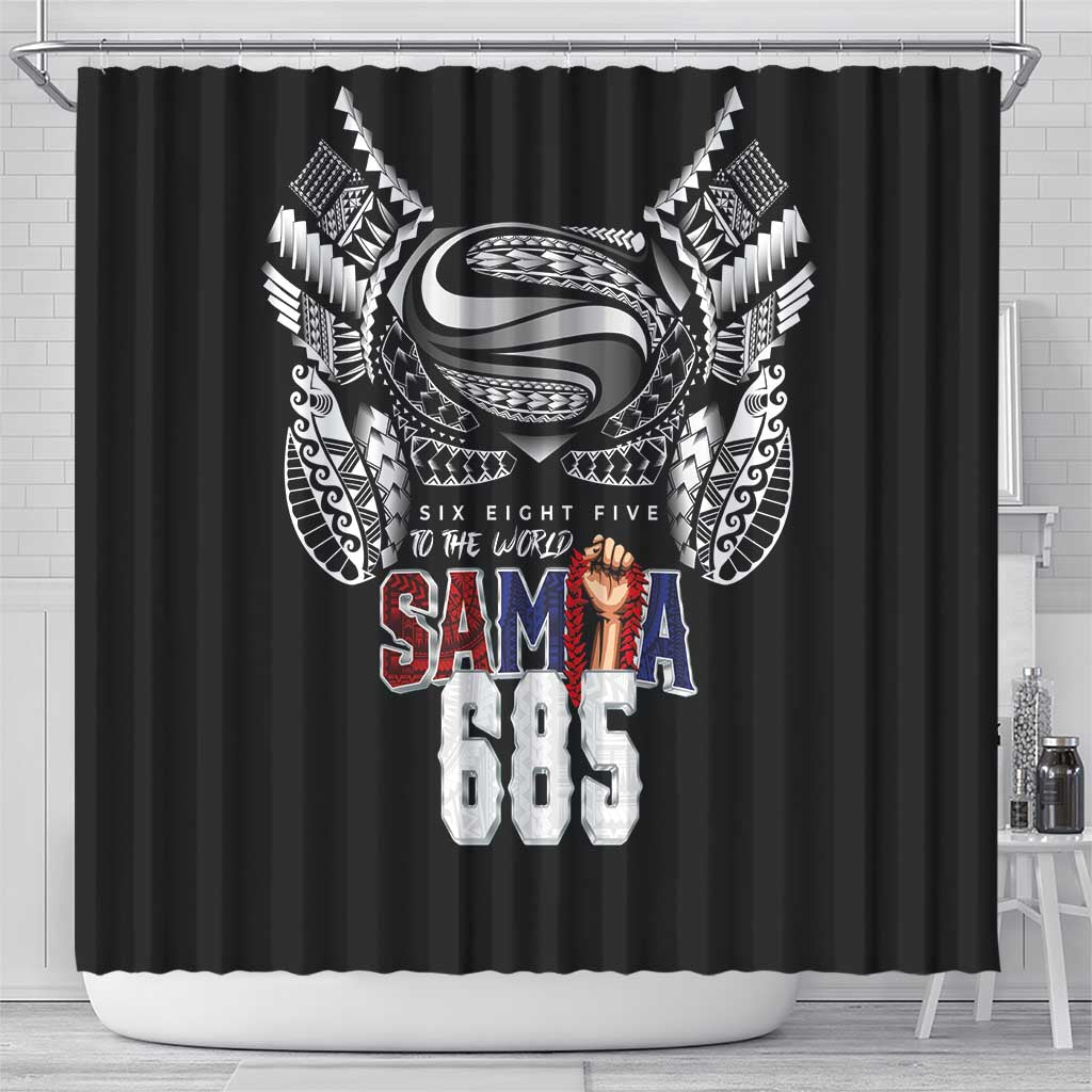 Super Samoa-Six Eight Five to The World Shower Curtain Traditional Samoan Tattoo Black Color