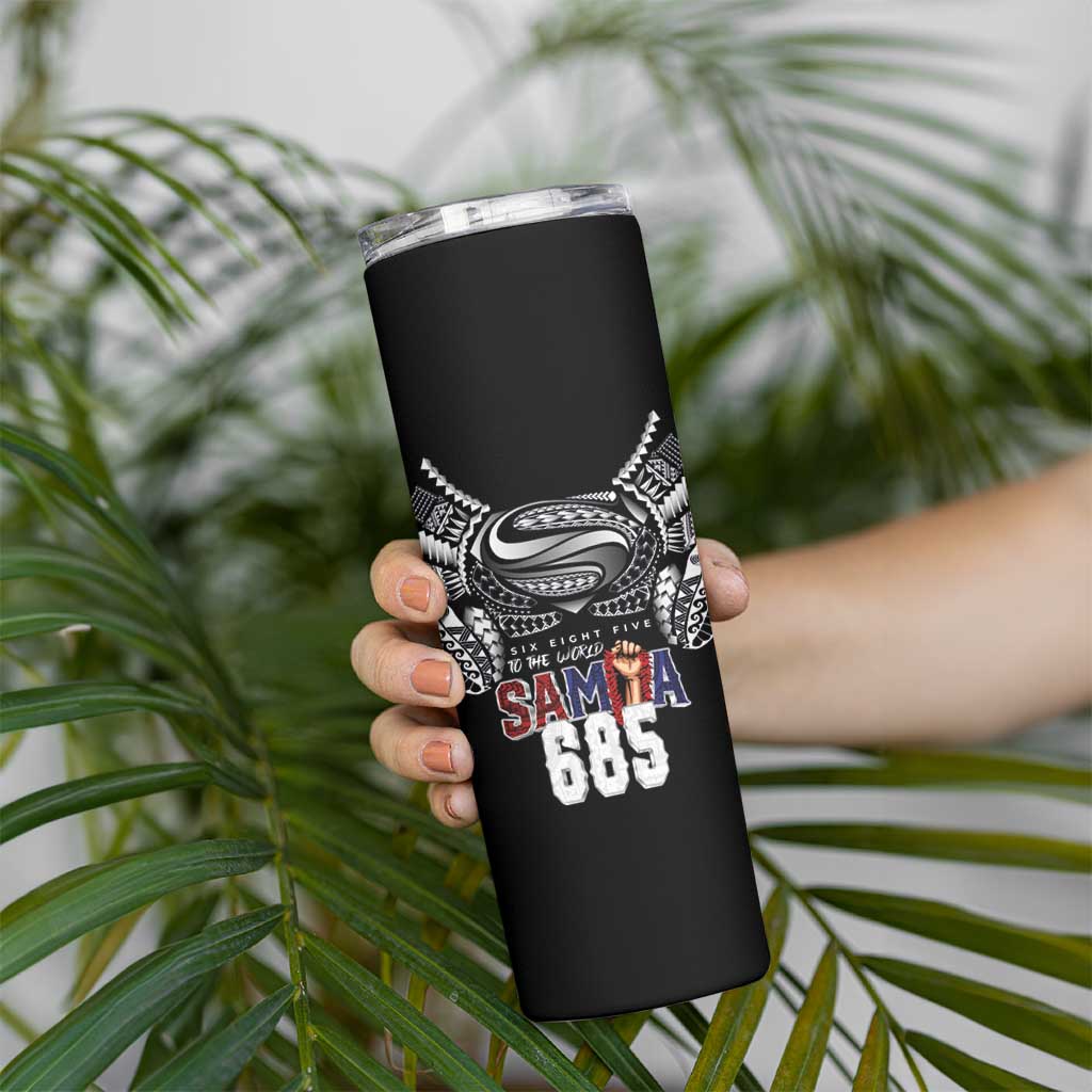 Super Samoa-Six Eight Five to The World Skinny Tumbler Traditional Samoan Tattoo Black Color LT03 - Polynesian Pride