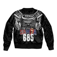 Super Samoa-Six Eight Five to The World Sleeve Zip Bomber Jacket Traditional Samoan Tattoo Black Color