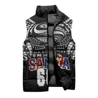 Super Samoa-Six Eight Five to The World Sleeveless Puffer Jacket Traditional Samoan Tattoo Black Color