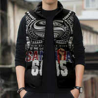 Super Samoa-Six Eight Five to The World Sleeveless Puffer Jacket Traditional Samoan Tattoo Black Color