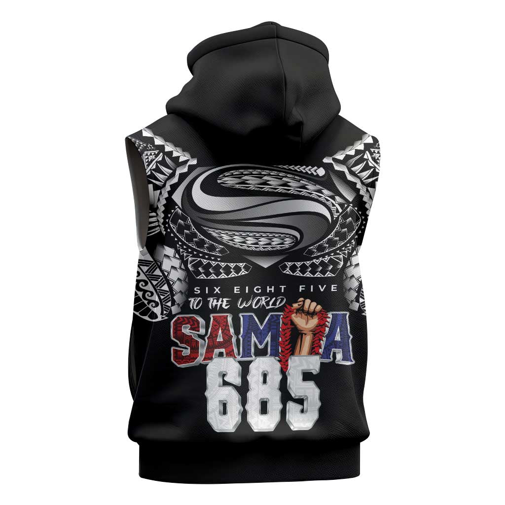 Super Samoa-Six Eight Five to The World Sleeveless Zip Hoodie Traditional Samoan Tattoo Black Color LT03 - Polynesian Pride