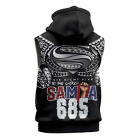Super Samoa-Six Eight Five to The World Sleeveless Zip Hoodie Traditional Samoan Tattoo Black Color LT03 - Polynesian Pride