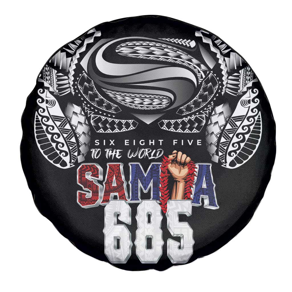 Super Samoa-Six Eight Five to The World Spare Tire Cover Traditional Samoan Tattoo Black Color LT03 - Polynesian Pride