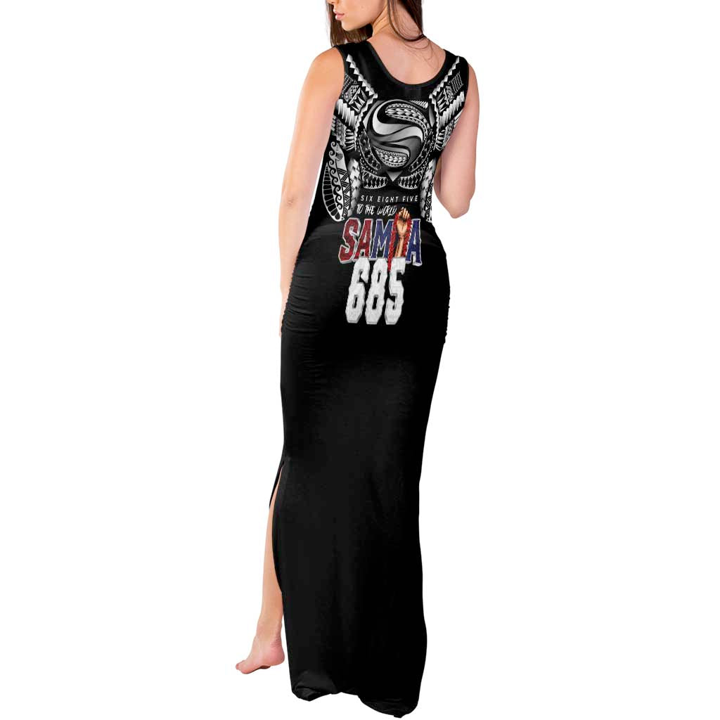 Super Samoa-Six Eight Five to The World Tank Maxi Dress Traditional Samoan Tattoo Black Color LT03 - Polynesian Pride