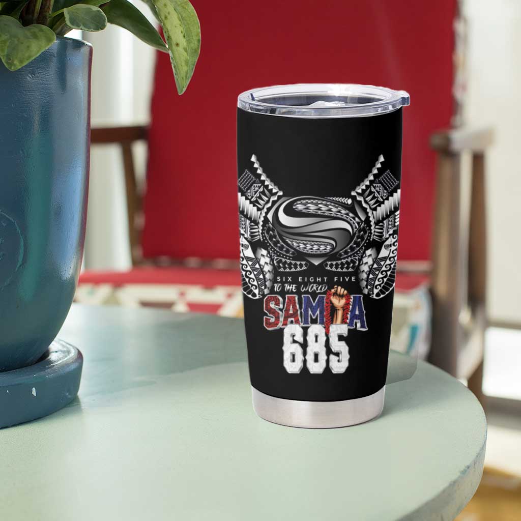 Super Samoa-Six Eight Five to The World Tumbler Cup Traditional Samoan Tattoo Black Color