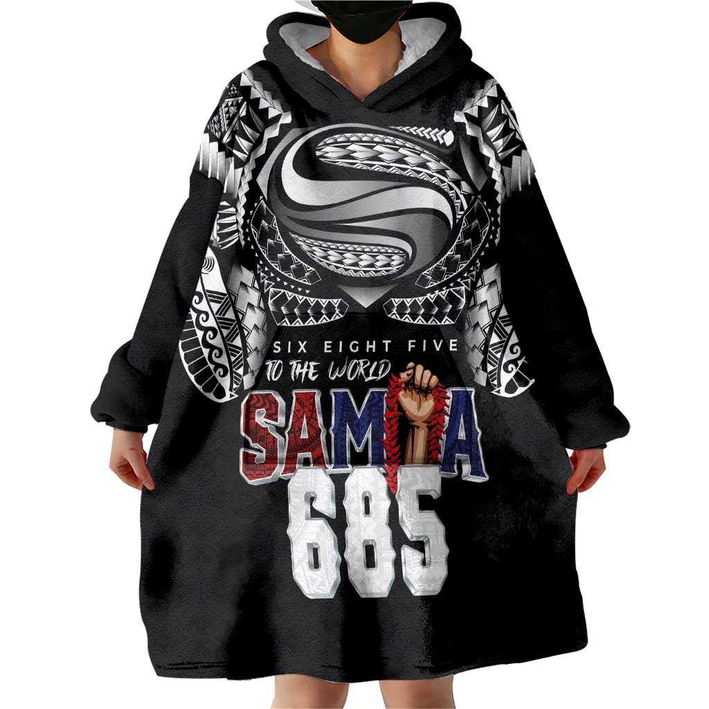 Super Samoa-Six Eight Five to The World Wearable Blanket Hoodie Traditional Samoan Tattoo Black Color LT03 - Polynesian Pride