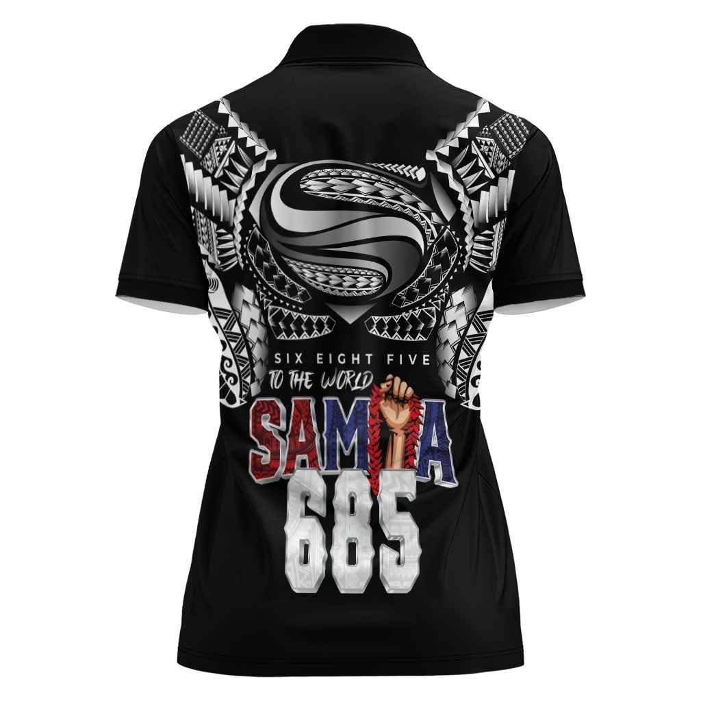 Super Samoa-Six Eight Five to The World Women Polo Shirt Traditional Samoan Tattoo Black Color LT03 - Polynesian Pride