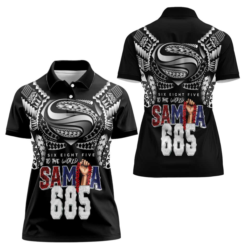 Super Samoa-Six Eight Five to The World Women Polo Shirt Traditional Samoan Tattoo Black Color LT03 - Polynesian Pride