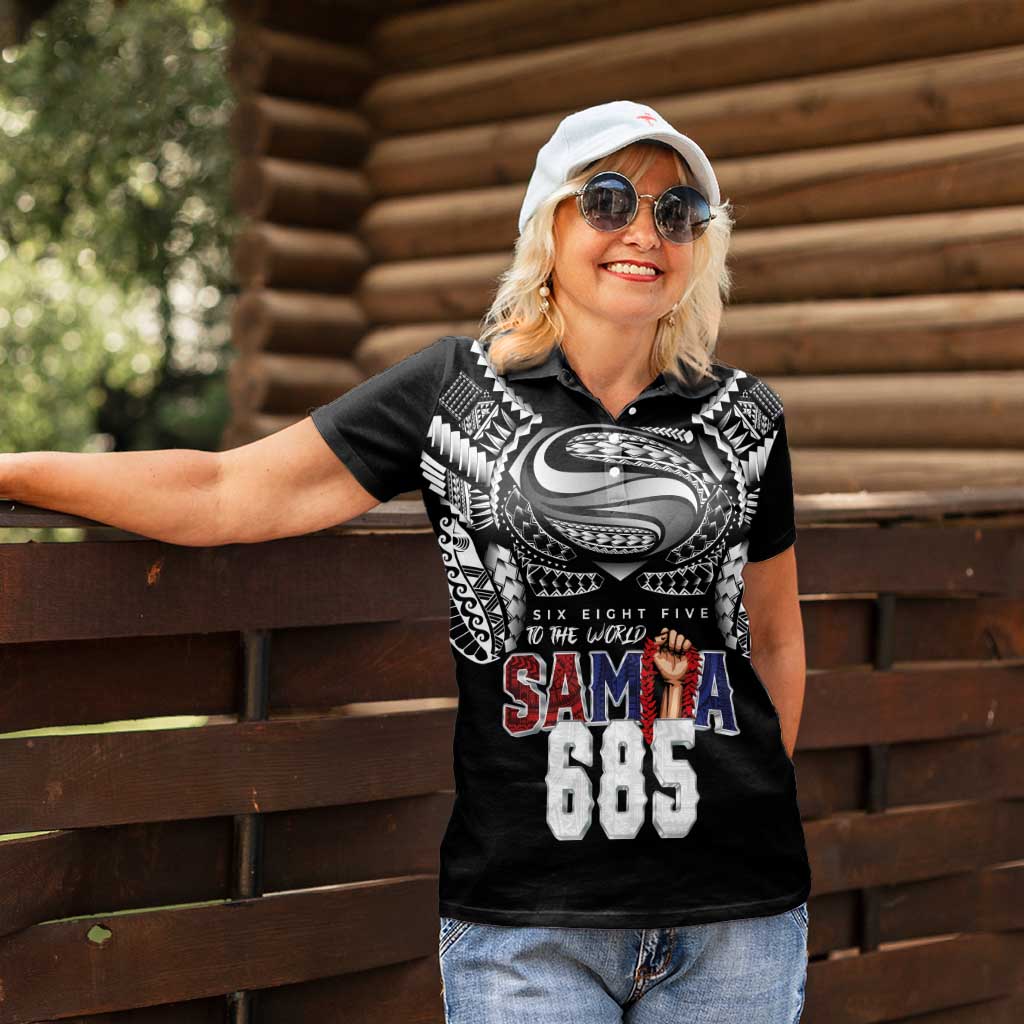 Super Samoa-Six Eight Five to The World Women Polo Shirt Traditional Samoan Tattoo Black Color LT03 - Polynesian Pride