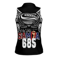 Super Samoa-Six Eight Five to The World Women Sleeveless Polo Shirt Traditional Samoan Tattoo Black Color LT03 - Polynesian Pride