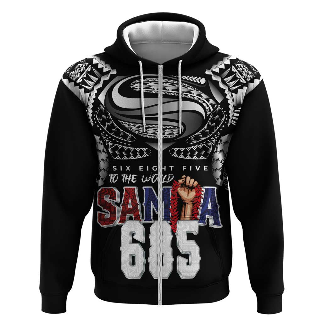Super Samoa-Six Eight Five to The World Zip Hoodie Traditional Samoan Tattoo Black Color