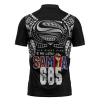 Super Samoa-Six Eight Five to The World Zipper Polo Shirt Traditional Samoan Tattoo Black Color LT03 - Polynesian Pride