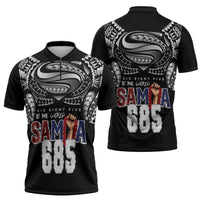 Super Samoa-Six Eight Five to The World Zipper Polo Shirt Traditional Samoan Tattoo Black Color LT03 - Polynesian Pride