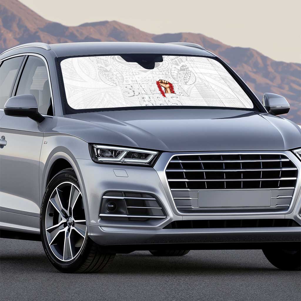 Super Samoa-Six Eight Five to The World Auto Sun Shade Traditional Samoan Tattoo All White
