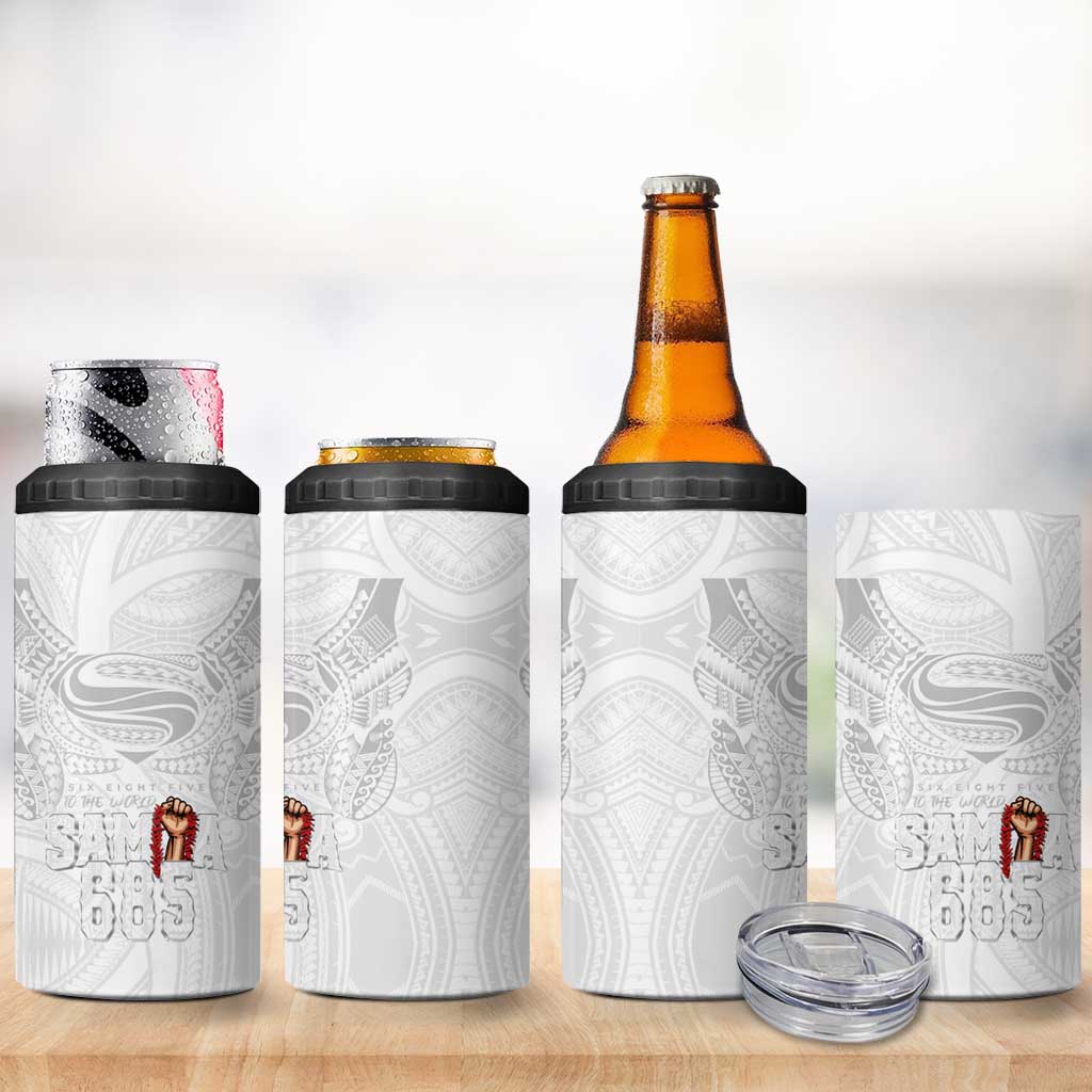 Super Samoa-Six Eight Five to The World 4 in 1 Can Cooler Tumbler Traditional Samoan Tattoo All White LT03 - Polynesian Pride
