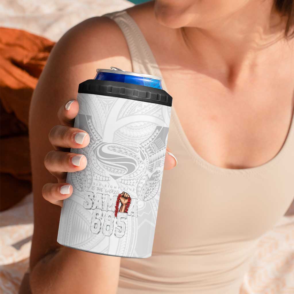 Super Samoa-Six Eight Five to The World 4 in 1 Can Cooler Tumbler Traditional Samoan Tattoo All White LT03 - Polynesian Pride