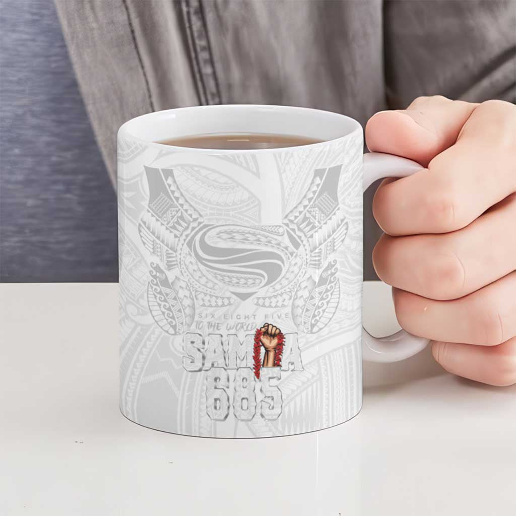 Super Samoa-Six Eight Five to The World Ceramic Mug Traditional Samoan Tattoo All White
