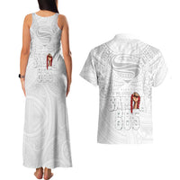 Super Samoa-Six Eight Five to The World Couples Matching Tank Maxi Dress and Hawaiian Shirt Traditional Samoan Tattoo All White LT03 - Polynesian Pride