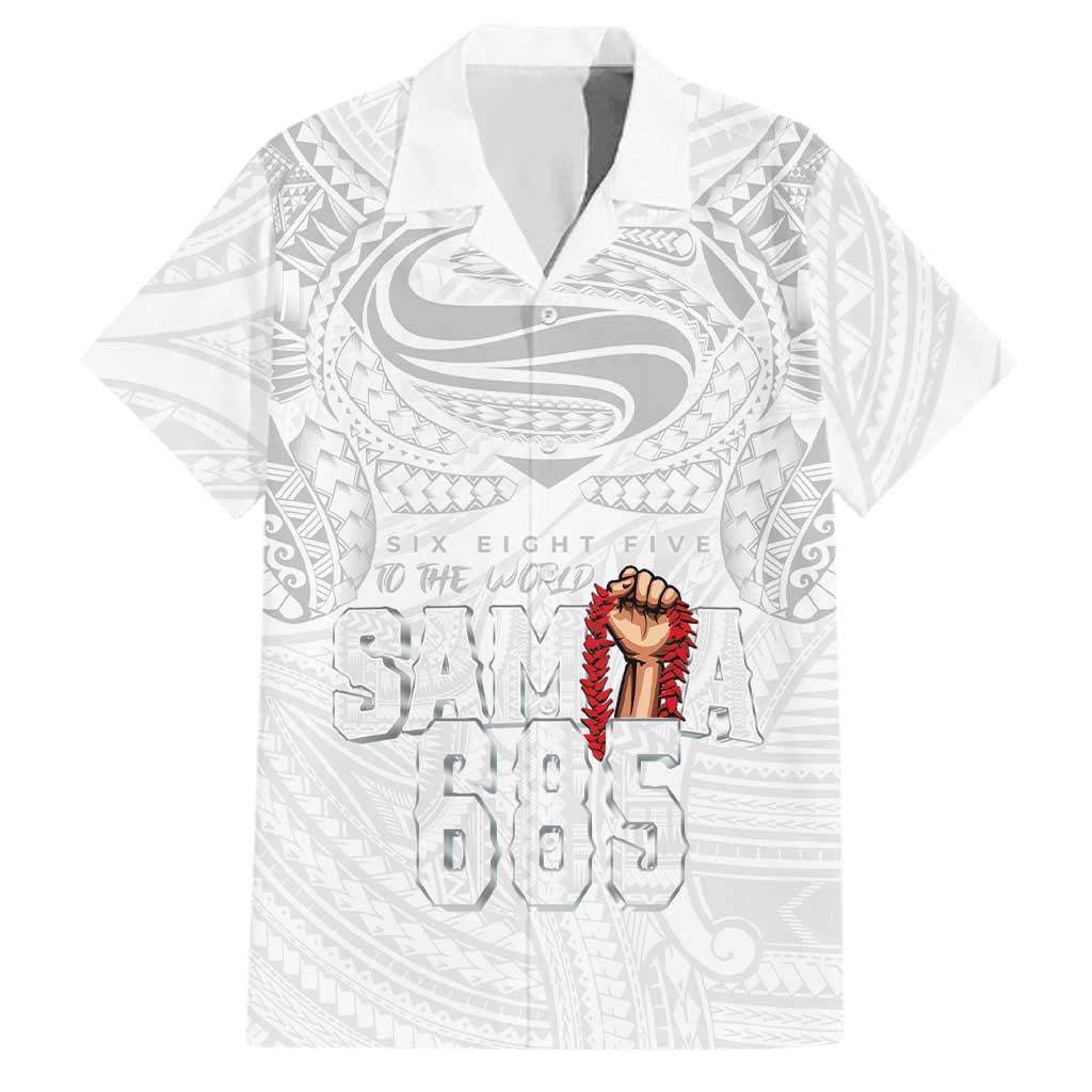 Super Samoa-Six Eight Five to The World Family Matching Mermaid Dress and Hawaiian Shirt Traditional Samoan Tattoo All White LT03 Dad's Shirt - Short Sleeve White - Polynesian Pride