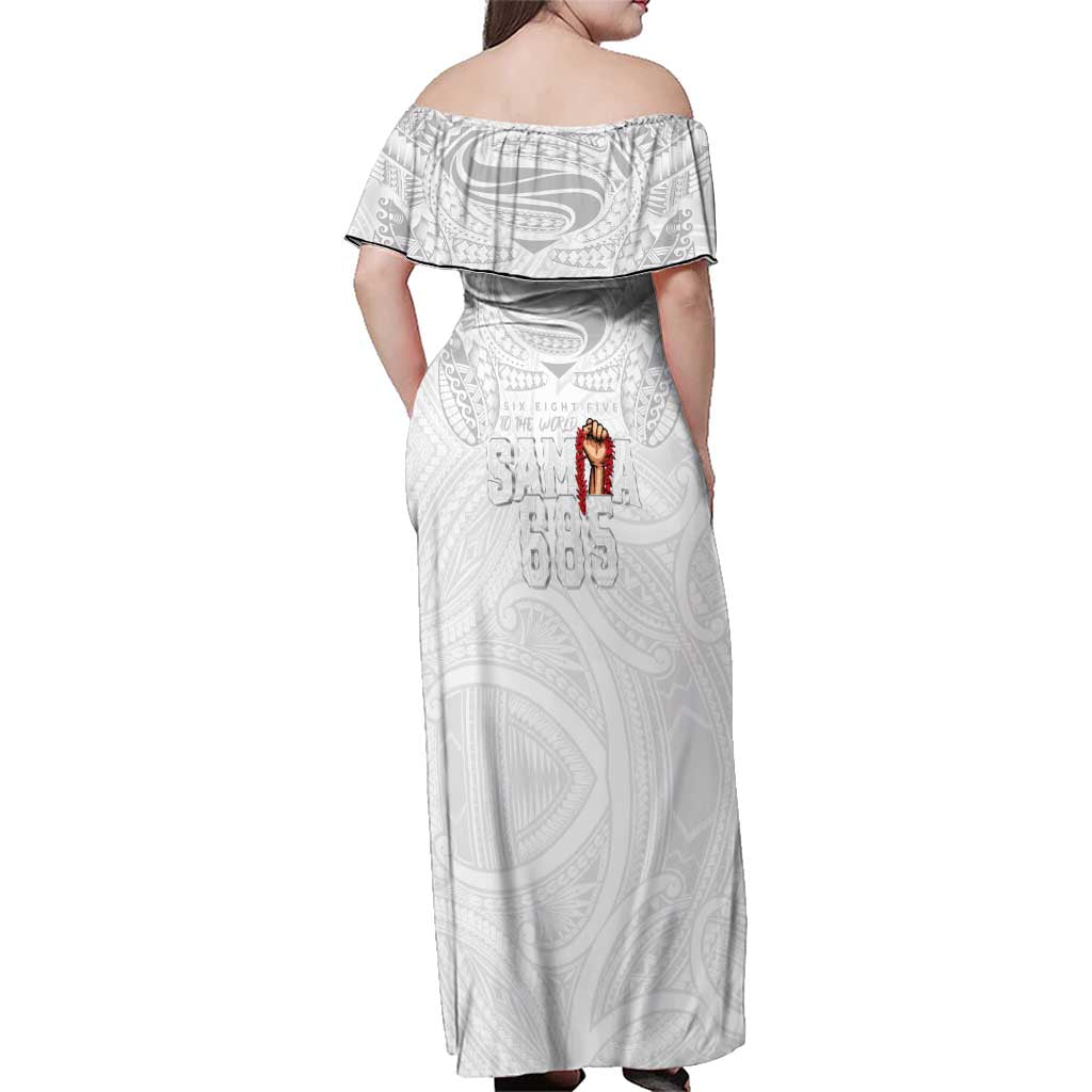 Super Samoa-Six Eight Five to The World Family Matching Off Shoulder Maxi Dress and Hawaiian Shirt Traditional Samoan Tattoo All White LT03 - Polynesian Pride