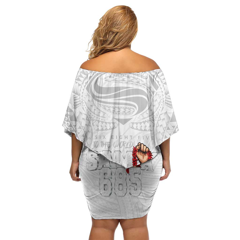 Super Samoa-Six Eight Five to The World Family Matching Off Shoulder Short Dress and Hawaiian Shirt Traditional Samoan Tattoo All White LT03 - Polynesian Pride
