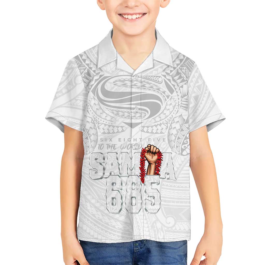 Super Samoa-Six Eight Five to The World Family Matching Summer Maxi Dress and Hawaiian Shirt Traditional Samoan Tattoo All White LT03 Son's Shirt White - Polynesian Pride