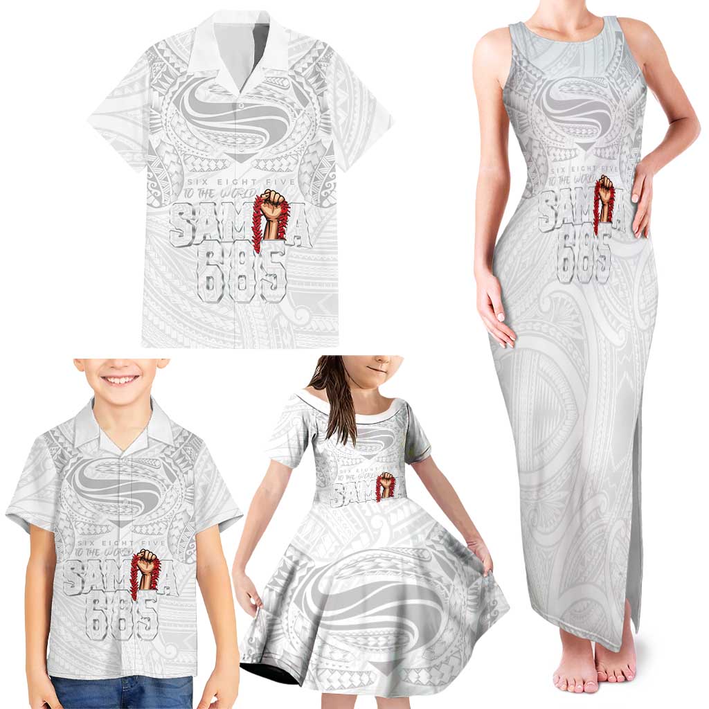 Super Samoa-Six Eight Five to The World Family Matching Tank Maxi Dress and Hawaiian Shirt Traditional Samoan Tattoo All White LT03 - Polynesian Pride