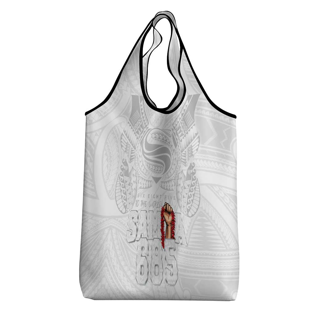 Super Samoa-Six Eight Five to The World Grocery Bag Traditional Samoan Tattoo All White