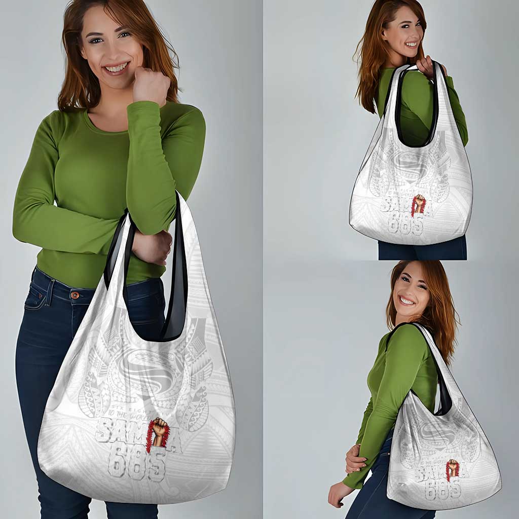 Super Samoa-Six Eight Five to The World Grocery Bag Traditional Samoan Tattoo All White