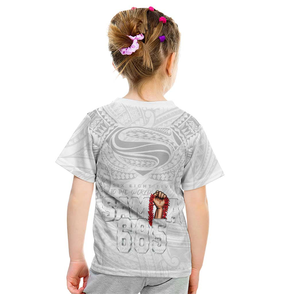 Super Samoa-Six Eight Five to The World Kid T Shirt Traditional Samoan Tattoo All White