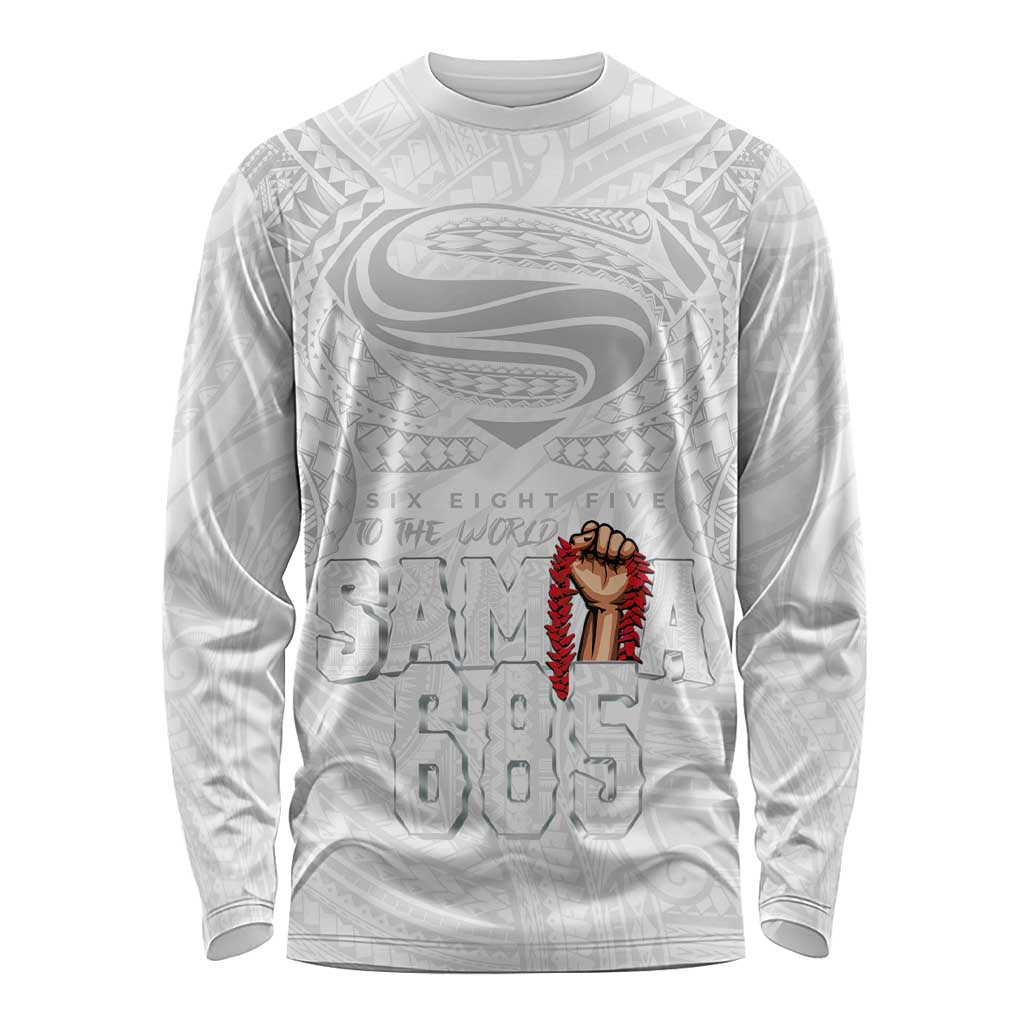 Super Samoa-Six Eight Five to The World Long Sleeve Shirt Traditional Samoan Tattoo All White LT03 Unisex White - Polynesian Pride