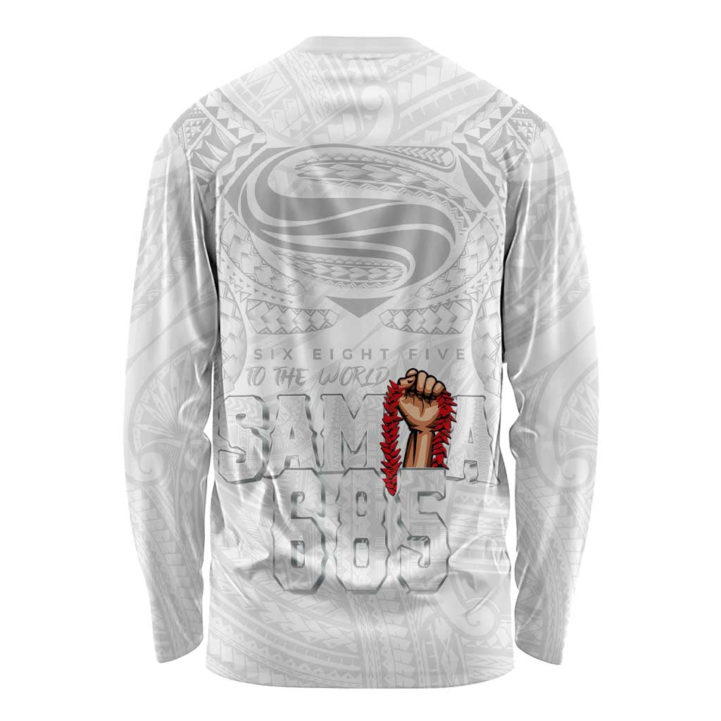 Super Samoa-Six Eight Five to The World Long Sleeve Shirt Traditional Samoan Tattoo All White LT03 - Polynesian Pride