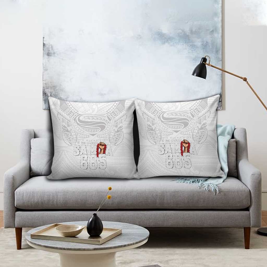 Super Samoa-Six Eight Five to The World Pillow Cover Traditional Samoan Tattoo All White