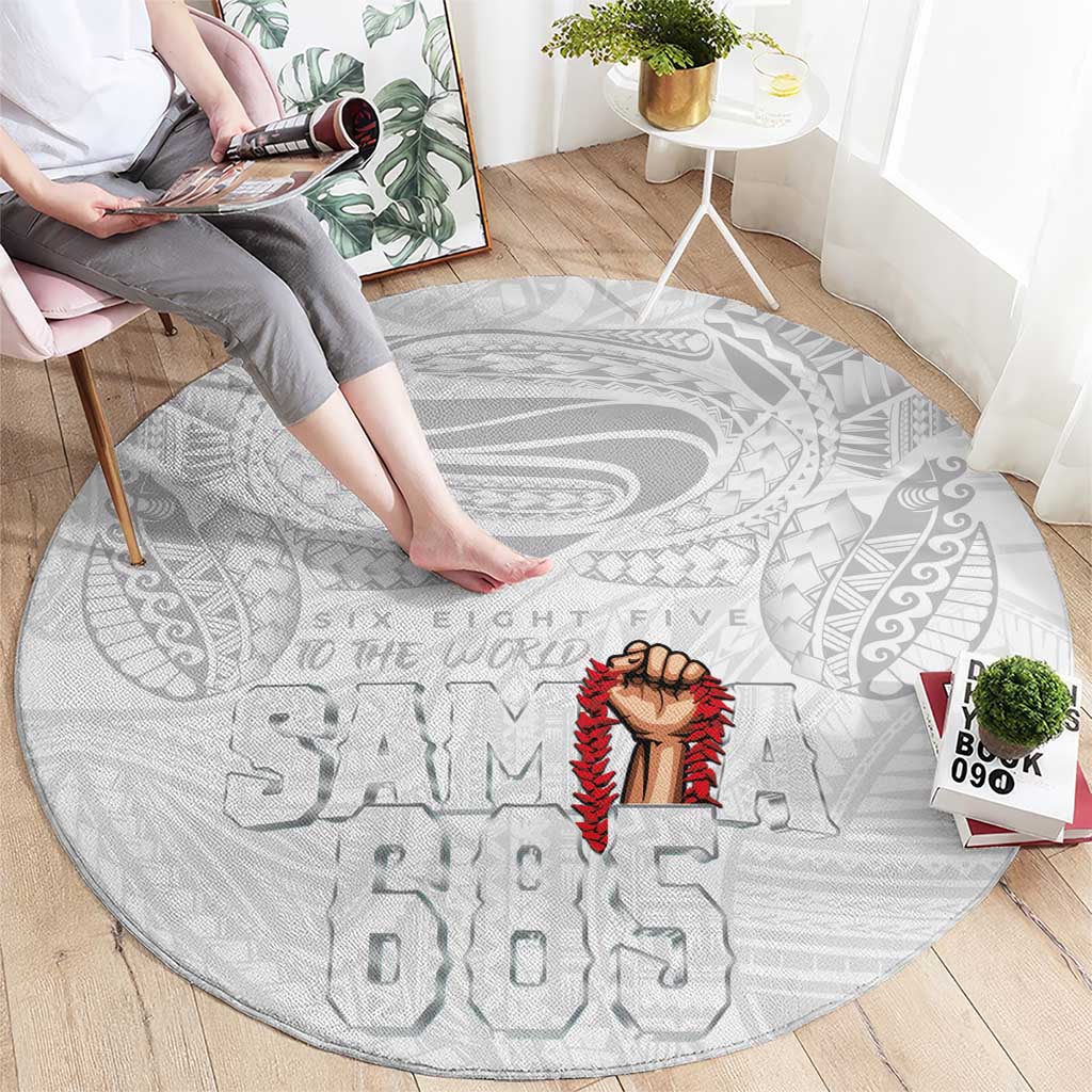 Super Samoa-Six Eight Five to The World Round Carpet Traditional Samoan Tattoo All White