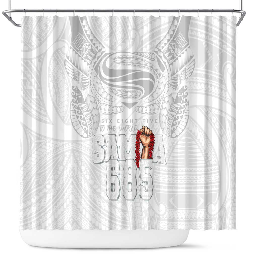 Super Samoa-Six Eight Five to The World Shower Curtain Traditional Samoan Tattoo All White LT03 White - Polynesian Pride