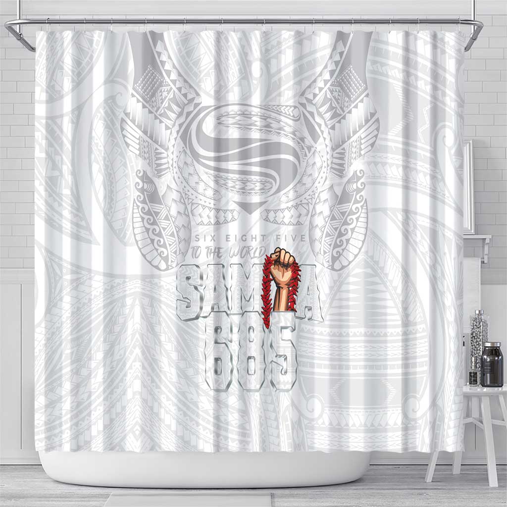 Super Samoa-Six Eight Five to The World Shower Curtain Traditional Samoan Tattoo All White LT03 - Polynesian Pride