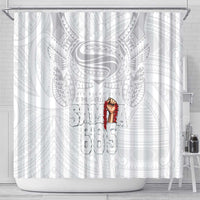 Super Samoa-Six Eight Five to The World Shower Curtain Traditional Samoan Tattoo All White LT03 - Polynesian Pride