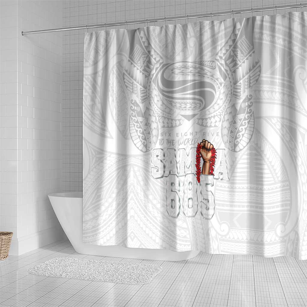 Super Samoa-Six Eight Five to The World Shower Curtain Traditional Samoan Tattoo All White LT03 - Polynesian Pride